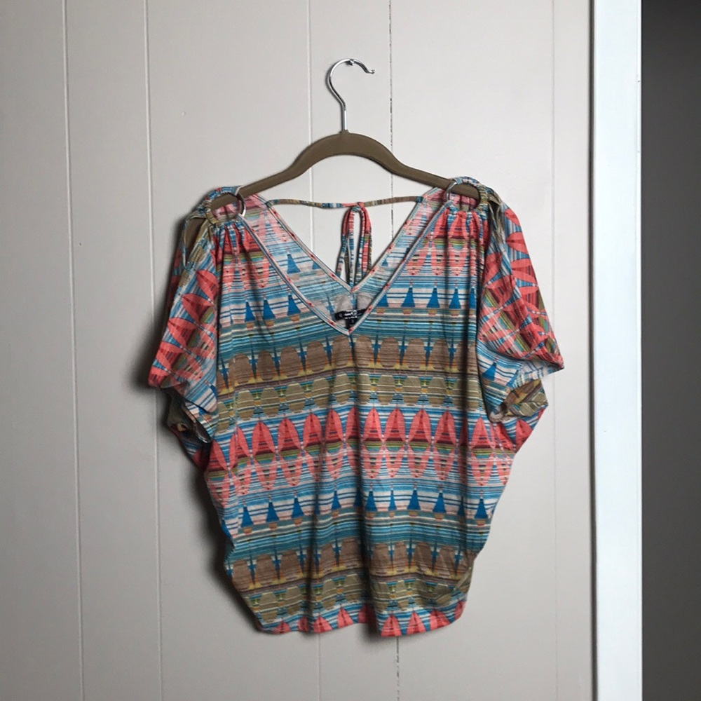 Patterned Crop Top with Cutout Sleeves